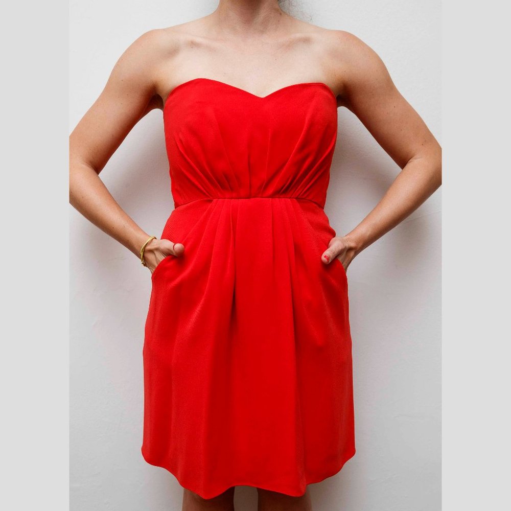 Shoshanna red strapless dress with pockets